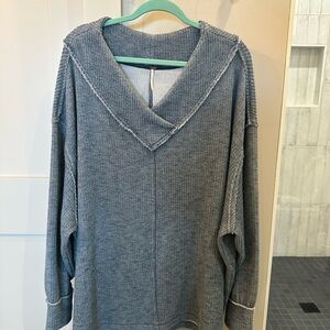 Free People Blue V-Neck Relaxed Fit